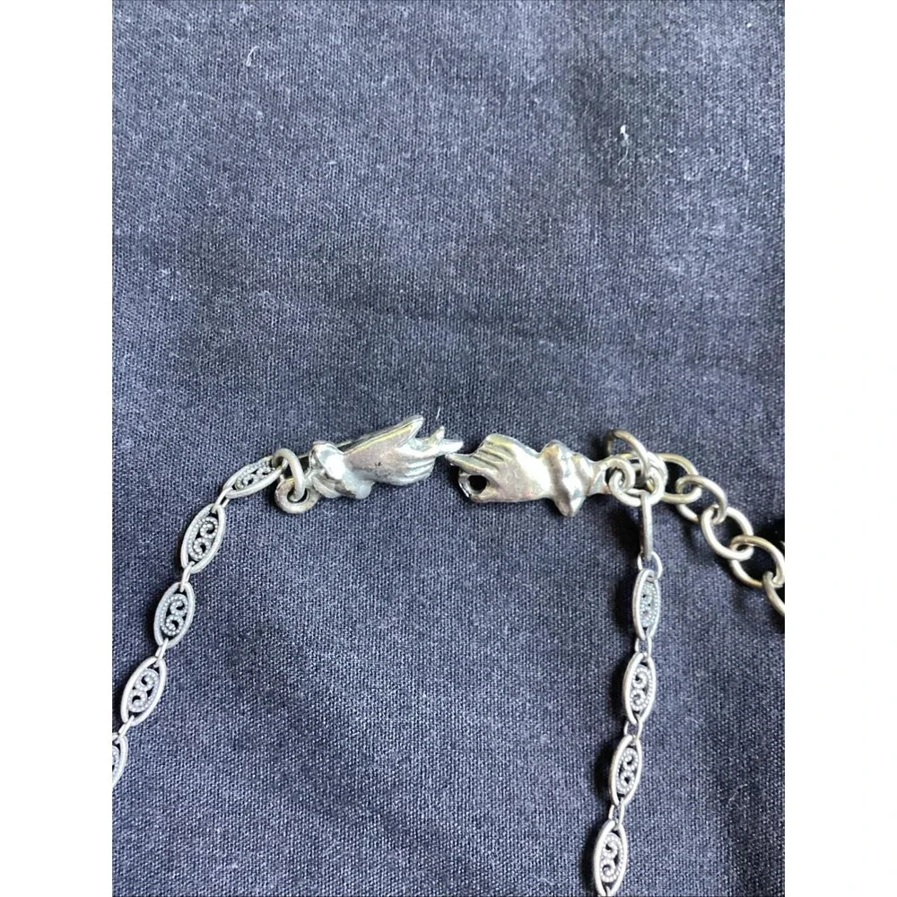 Vtg Mary DeMarco La Contessa Cat Pendant Necklace Rare Hand Clasp Pewter Signed